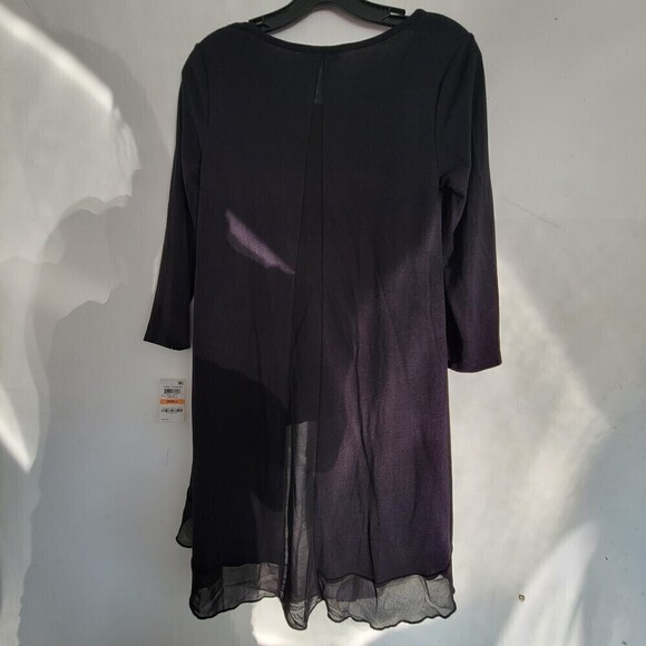 NEW Bar III Deep Black 3/4 Sleeve Hi Lo Chiffon Hem Knit Tunic Top Size Small - Picture 3 of 12